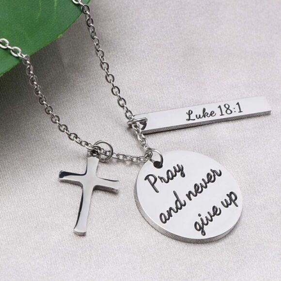 Cross Prayer Faith Bible Verse Religious Necklace - Picture 1 of 4